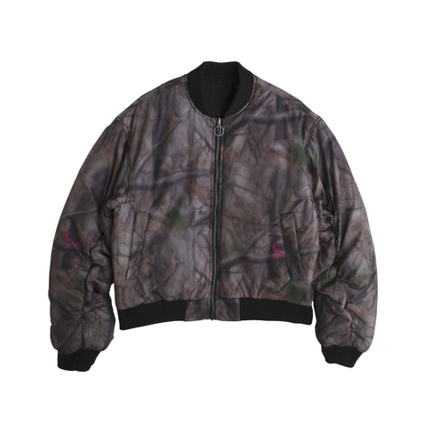 Reversible Black nylon/Airbrush camo Bomber jacket